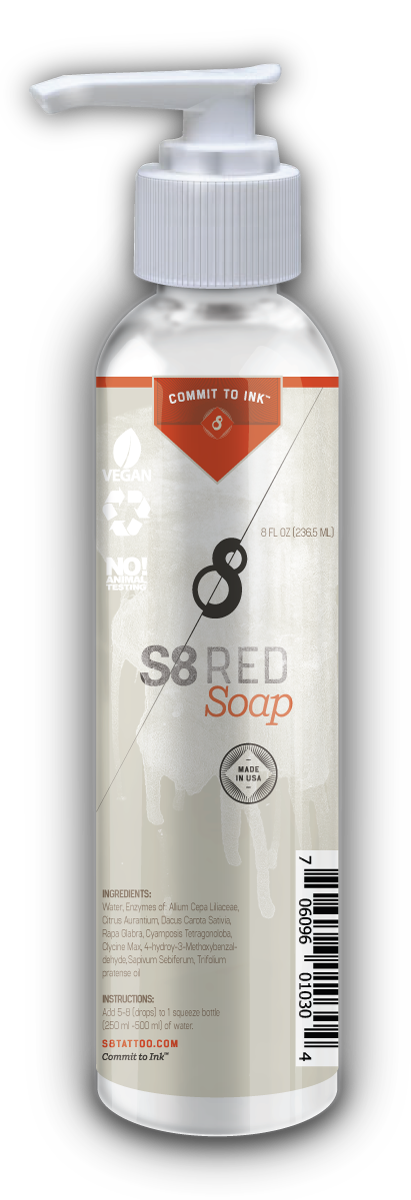 S8™ Tattoo ﻿Red Soap 8oz. 皮膚清潔專用